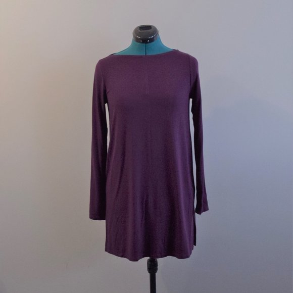 Deep Purple Burgundy Wine Long Sleeve Tunic Shirt - Picture 1 of 9